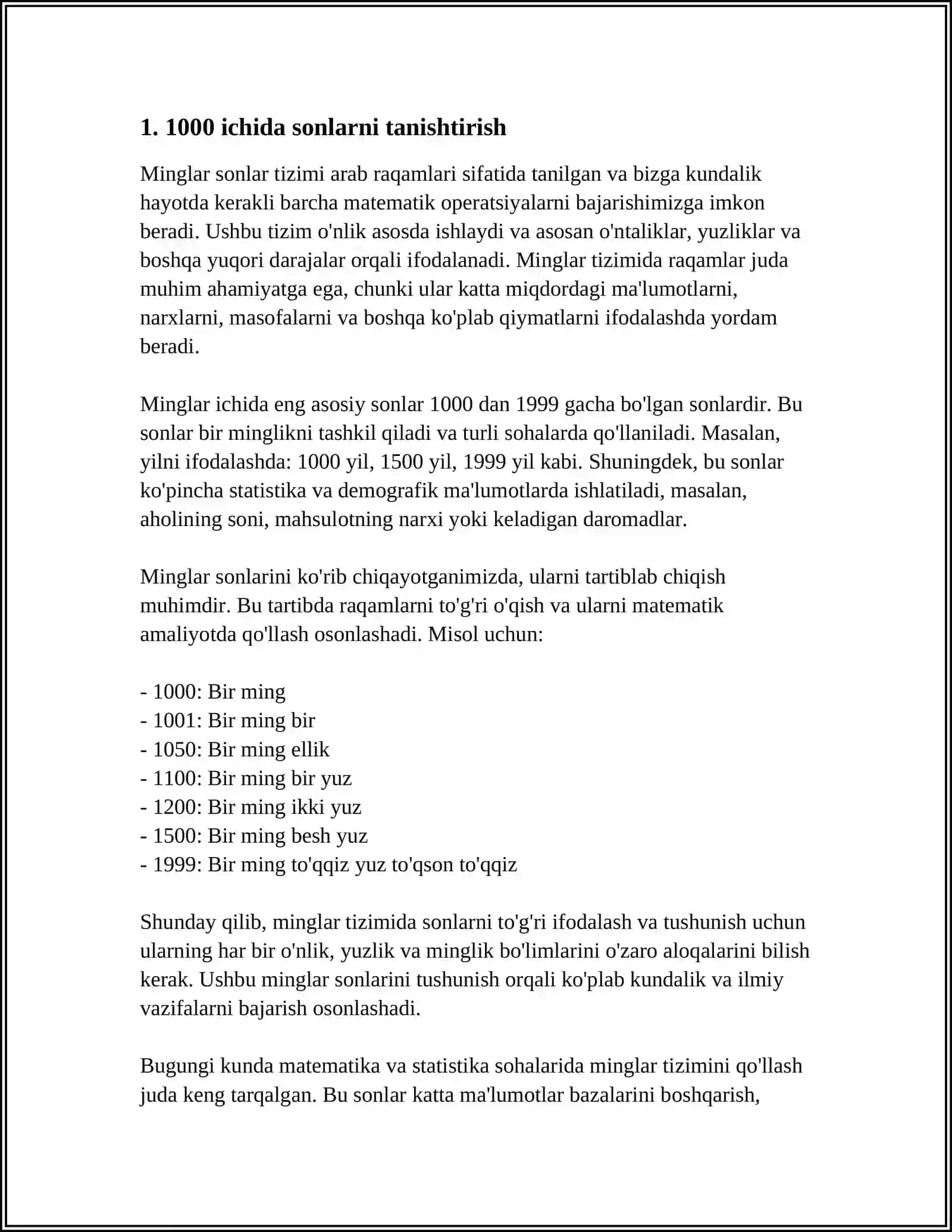 1000 ICHIDA VA KÒPXONALI SONLARNI NOMERLASHGA ÒRGATISH METODIKASI 3