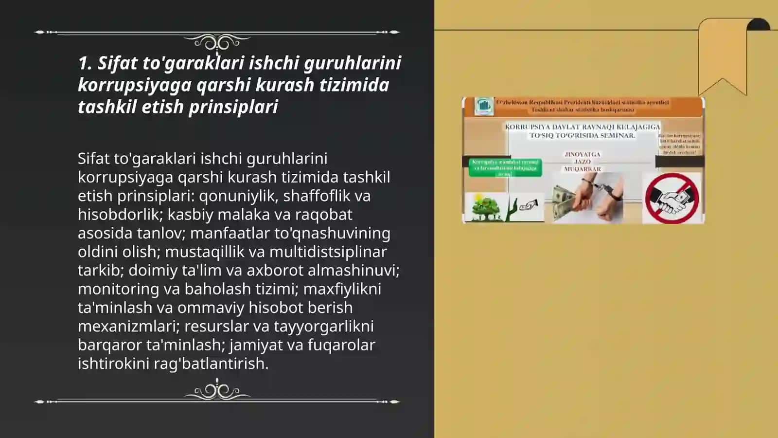 Korupsiyalarda "sifat tōgaraklari" ishchi guruhini tashkil etish 3