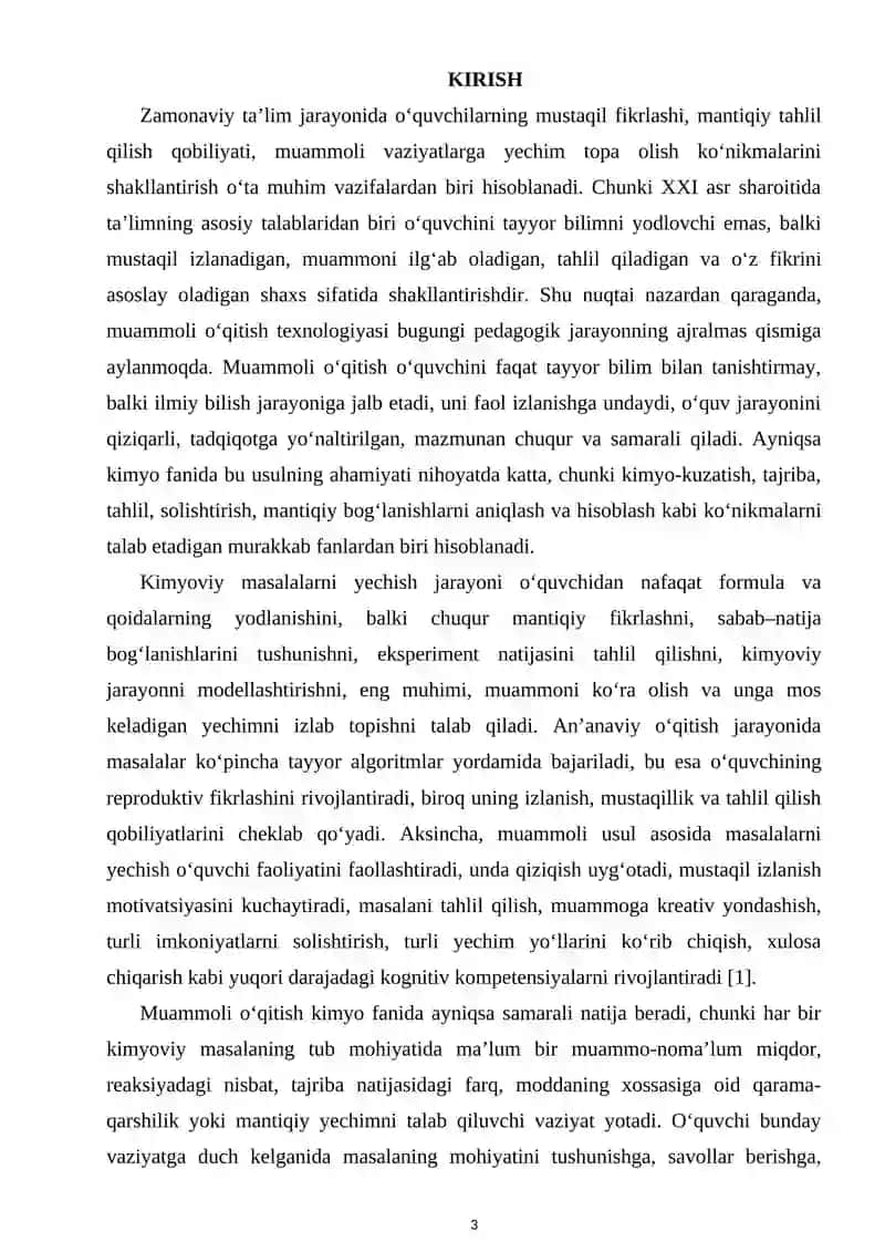 MUAMMOLI USUL YORDAMIDA KIMYOVIY MASALALARNI YECHISHNI O'QITISH 3