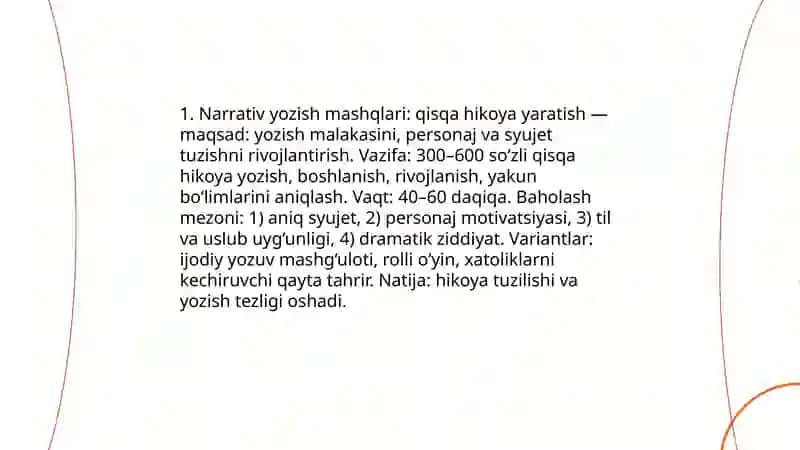 Yozish (writing) konikmasini mustahkamlash uchun ijodiy topshiriqlar tizimi 3