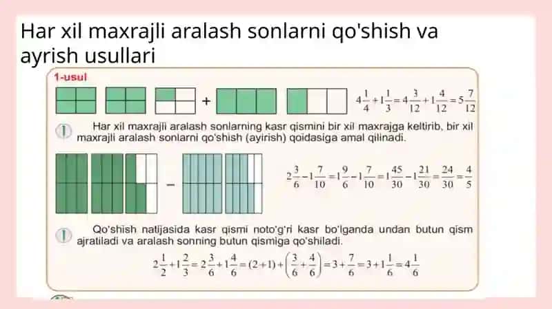 Aralash sonlarda yig'indini qanday hisoblanishi 3