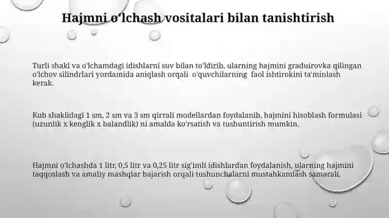 Hajm tushunchasini o'rgatish metodikasi 3