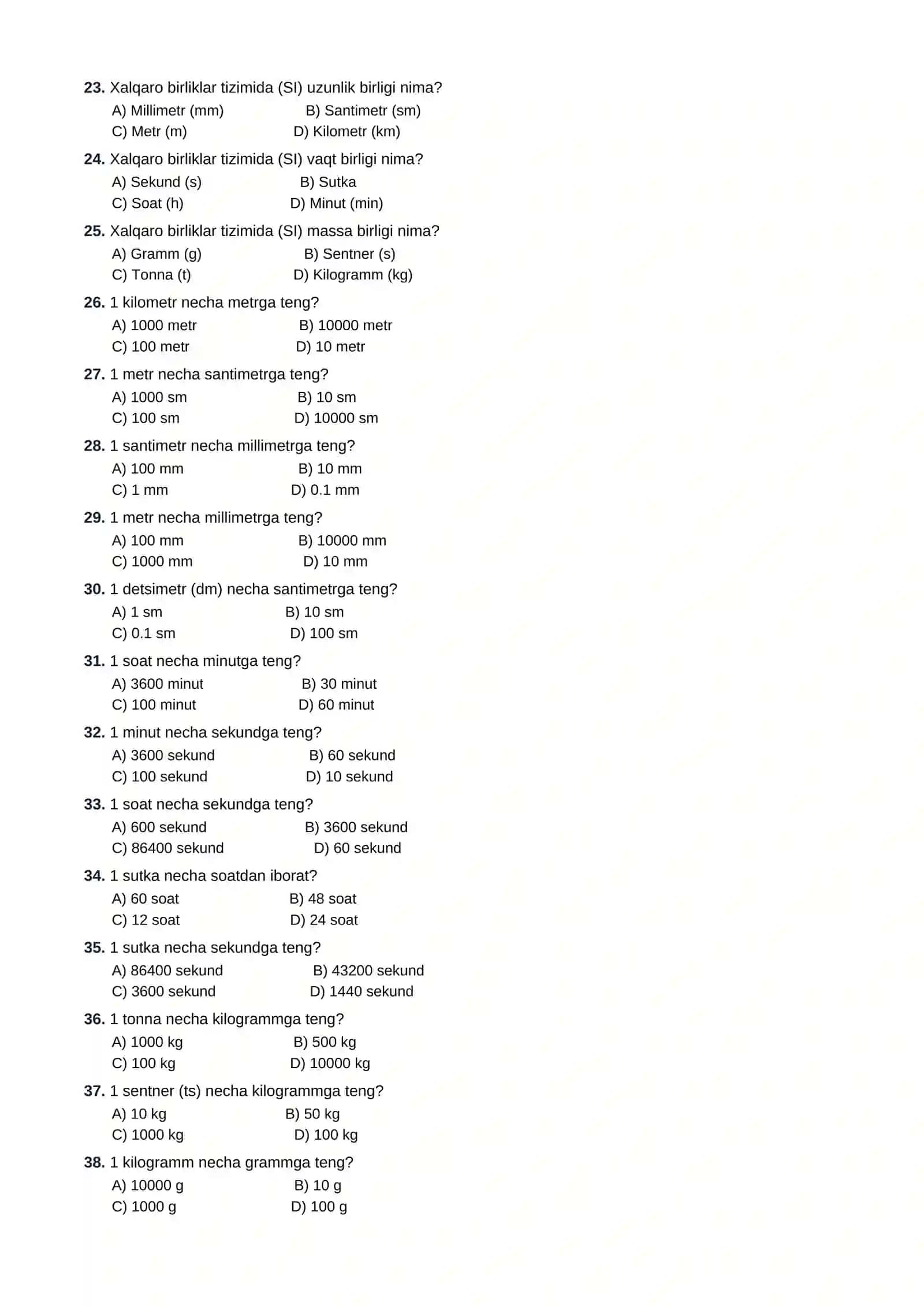 6-SINF FIZIKA FANIDAN TESTLAR TO'PLAMI 3