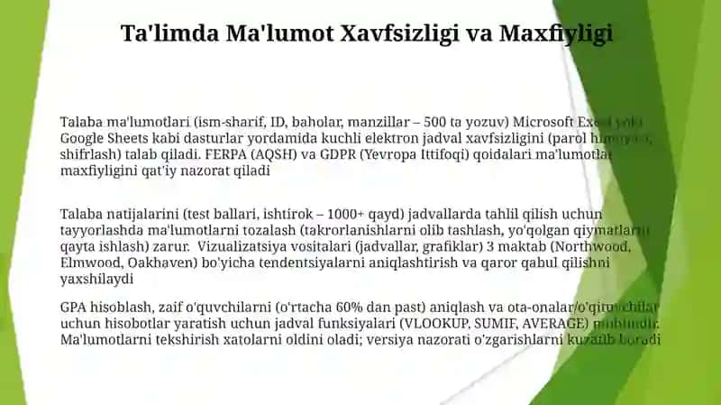 Texnologik ta’lim sohasida elektron jadval yordamida har xil ma’lumotlar tayyorlash 3