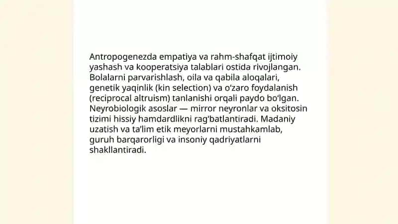 Antropogenez jarayonida etik meyorlarning shakllanishi 3