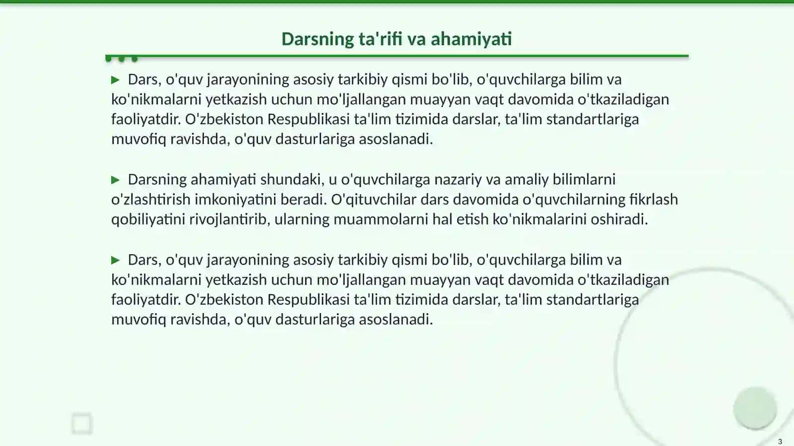 Dars va uning xususiyatlari 3