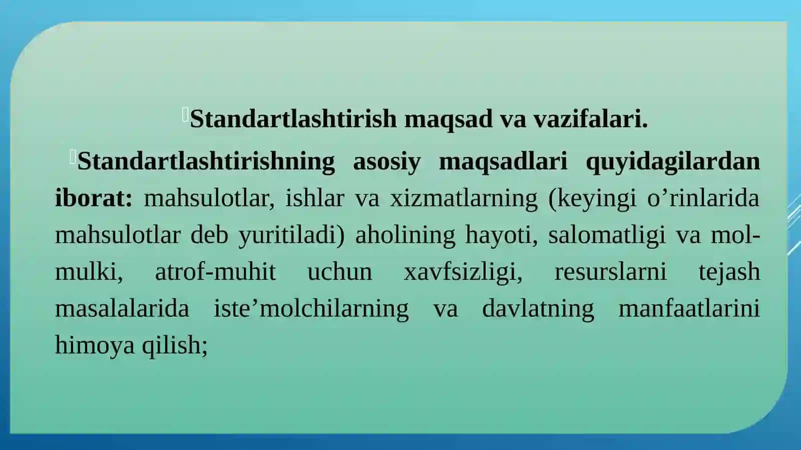 DORIVOR O‘SIMLIKLARNI STANDARTLASHTIRISH, METROLOGIYA VA SERTIFIKATLASH FANIDAN MARUZA MASHG’ULOTLARI 3