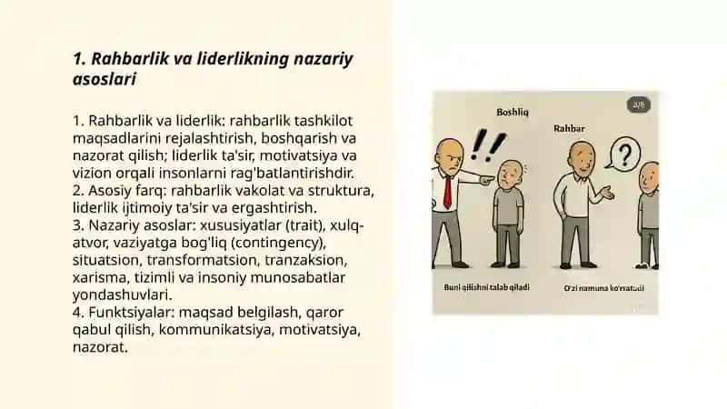Shaxs boshqaruv subyekt sifatida rahbarlik va liderlik ko'nikmalari 3