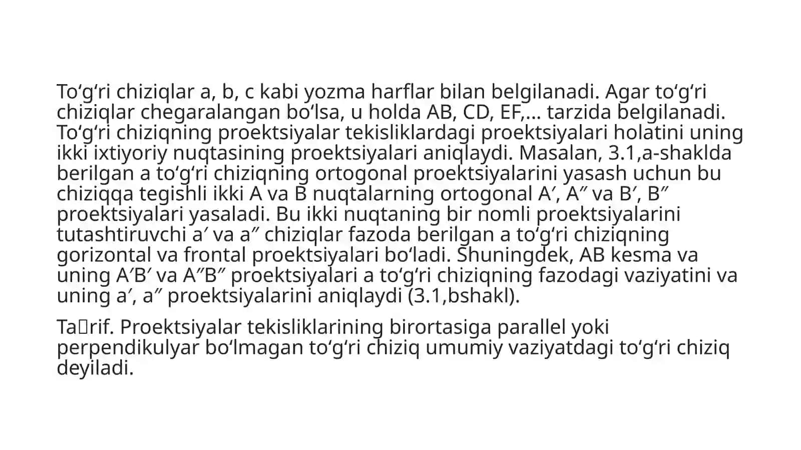 To'g'ri chiziqning ortogonal proektsiyalari 3