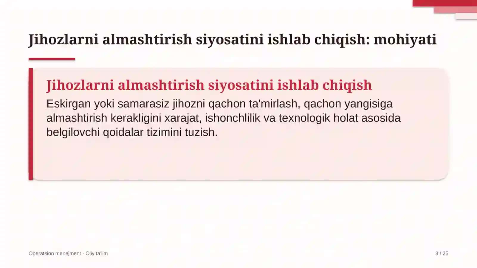 vagon ta'mirlash zavodlarida jihozlarni almashtirish siyosatini ishlab chiqish 2439 3