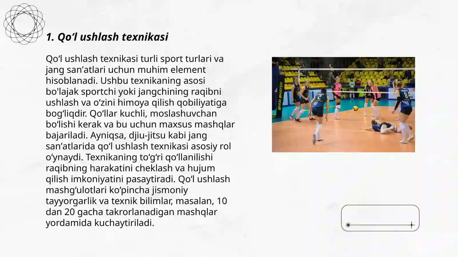 Volleyball oʻyinida toʻpni yuqoridan oʻyinga kiritish texnikasi 3