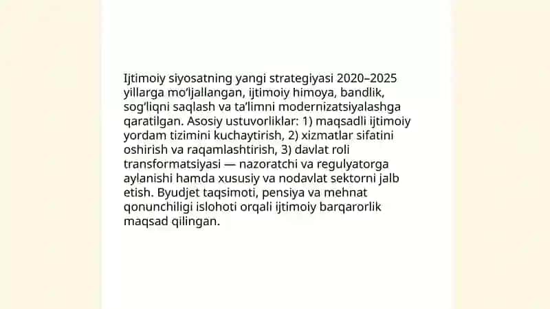 O‘zbekistonda ijtimoiy sohada amalga oshirilayotgan o‘zgarishlar mazmun va mohiyati 3