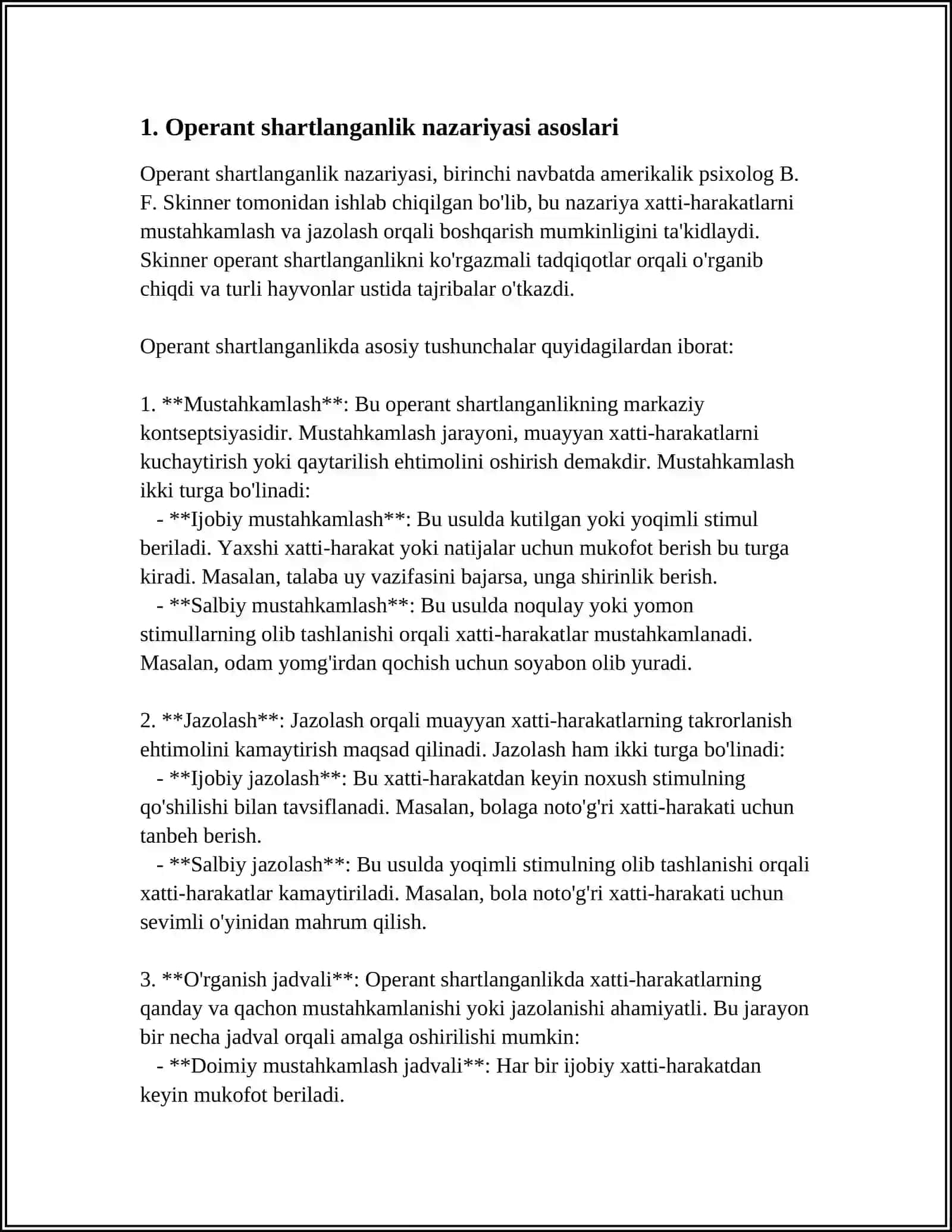 SKINNERNING OPERANT SHARTLANGANLIK NAZARYASI 3