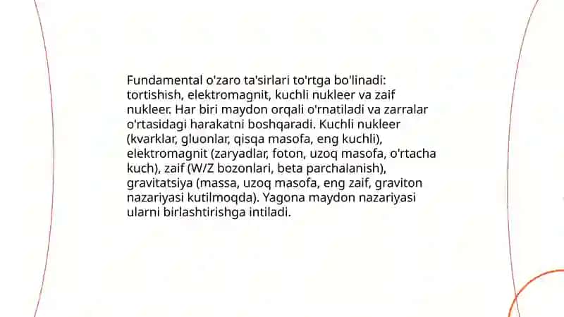 Fundamental o’zaro ta’sirlar turlari.Yagona maydon nazaryasi. 3
