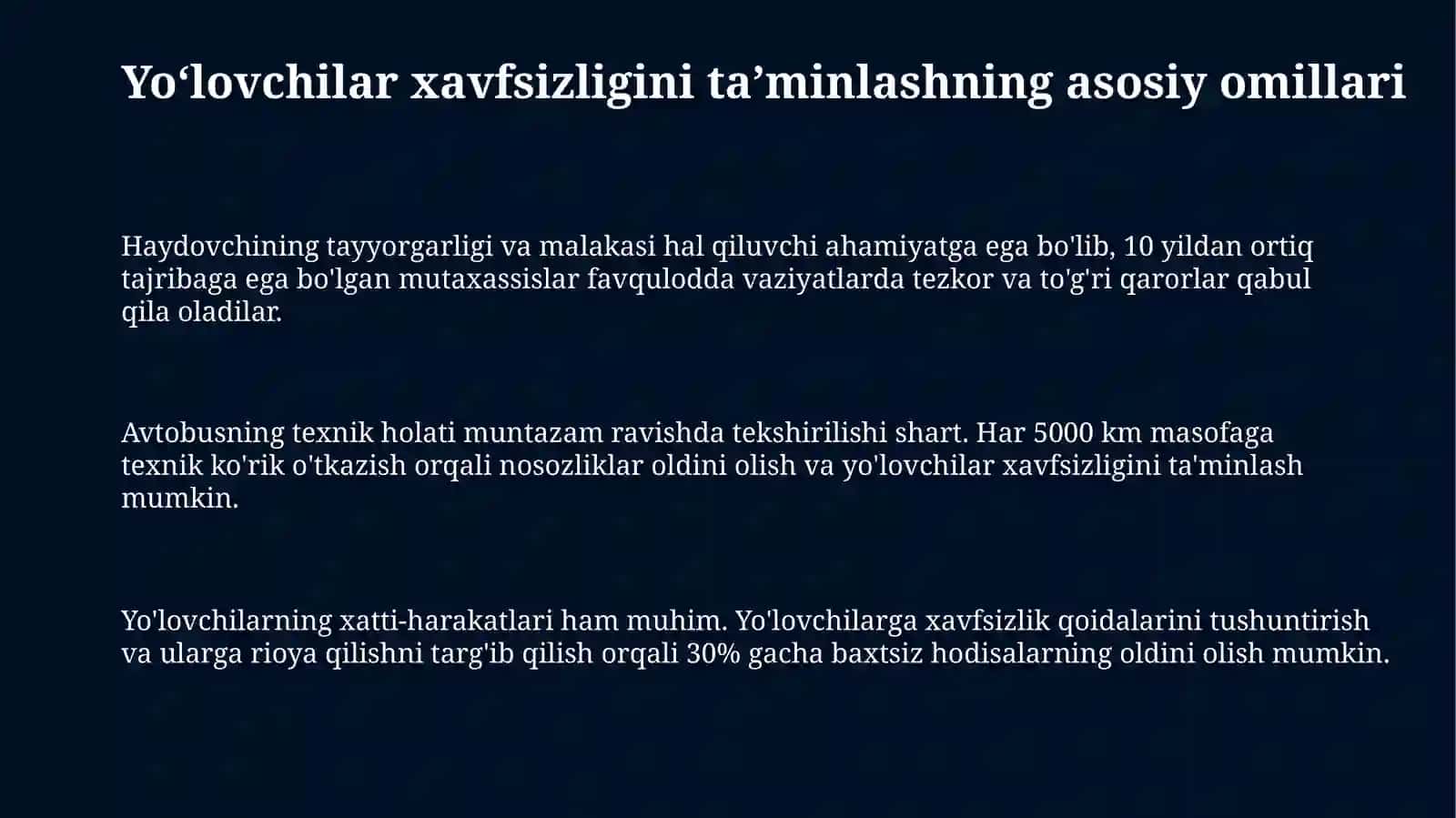 Avtobuslarda yo‘lovchilar tashish xavfsizligini ta’minlash 3