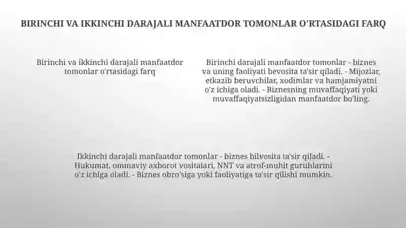 Birinchi Va Ikkinchi Darajadagi Manfaatdor Tomonlar 3