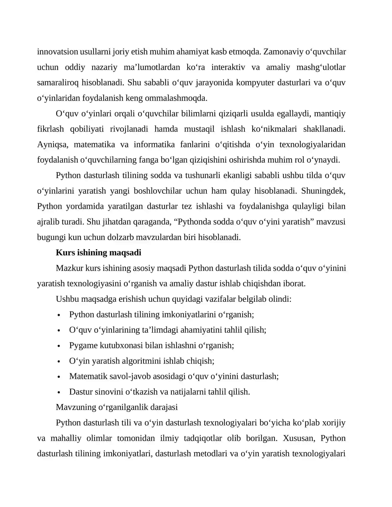 PYTHON DASTURLASH TILI VA O'QUV O'YINLARINING NAZARIY ASOSLARI 3