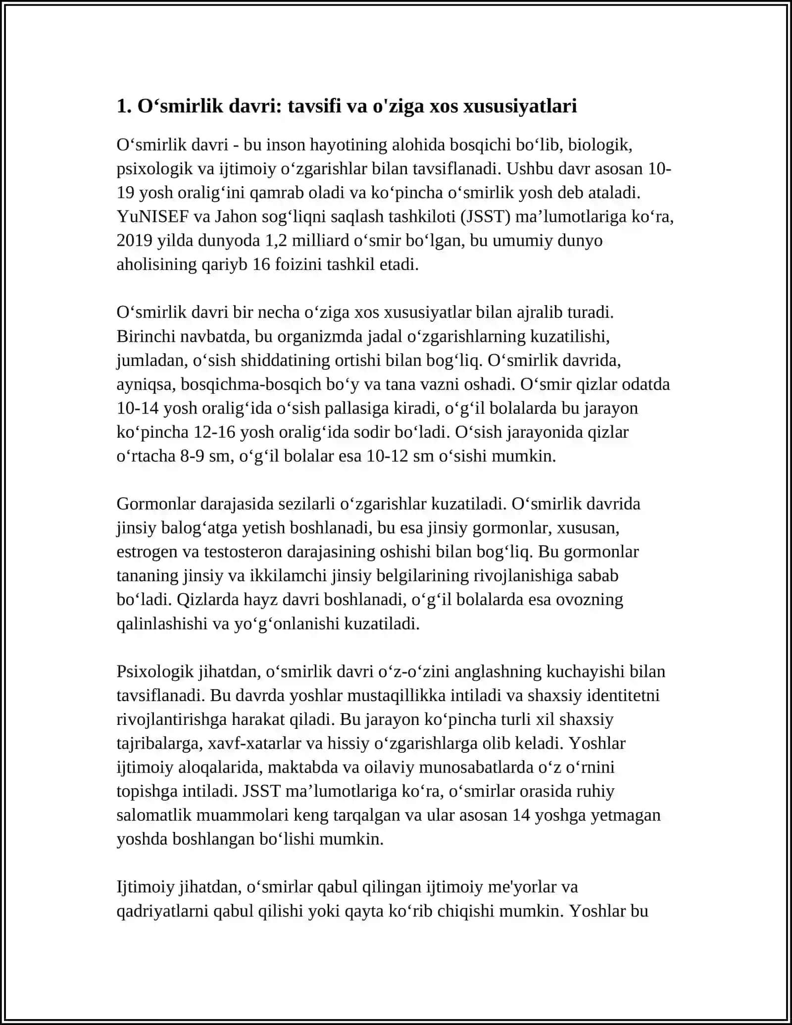OʻSMIRLIK DAVRI INQIROZI VA UNING PSIXOLOGIK, PSIXOFIZIOLOGIK SABALARI 3