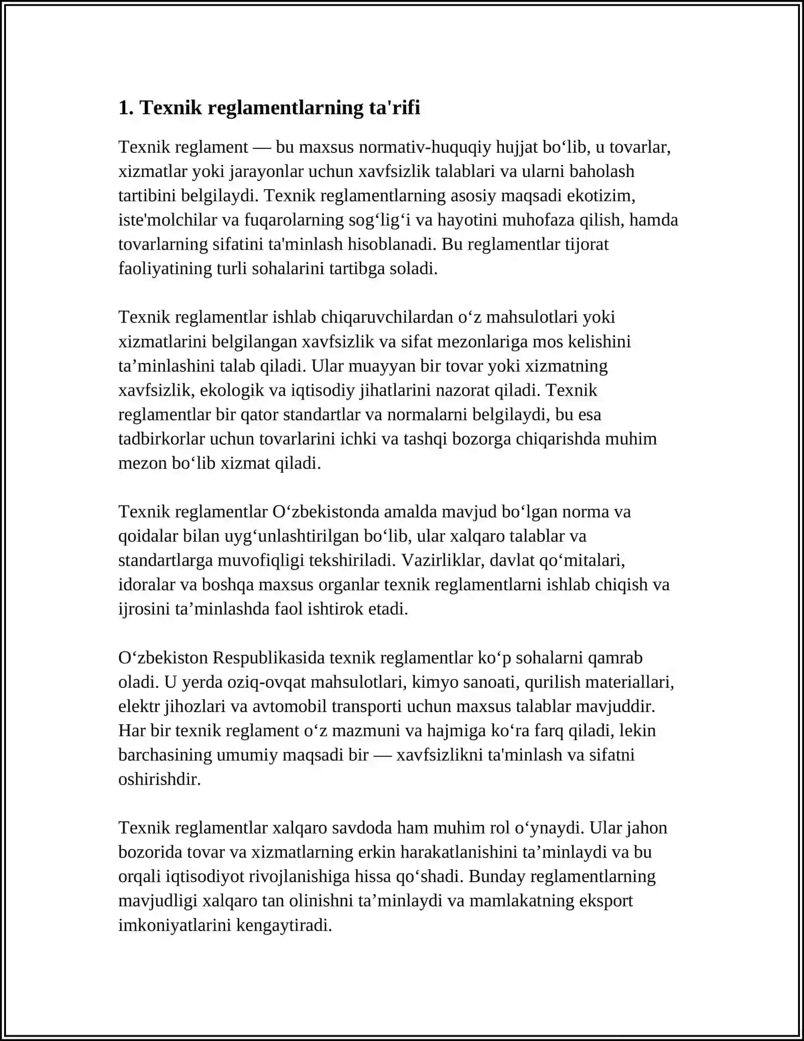 TEXNIK REGLAMENTLAR TOʻGʻRISIDA UMUMIY MAʼLUMOTLAR 3