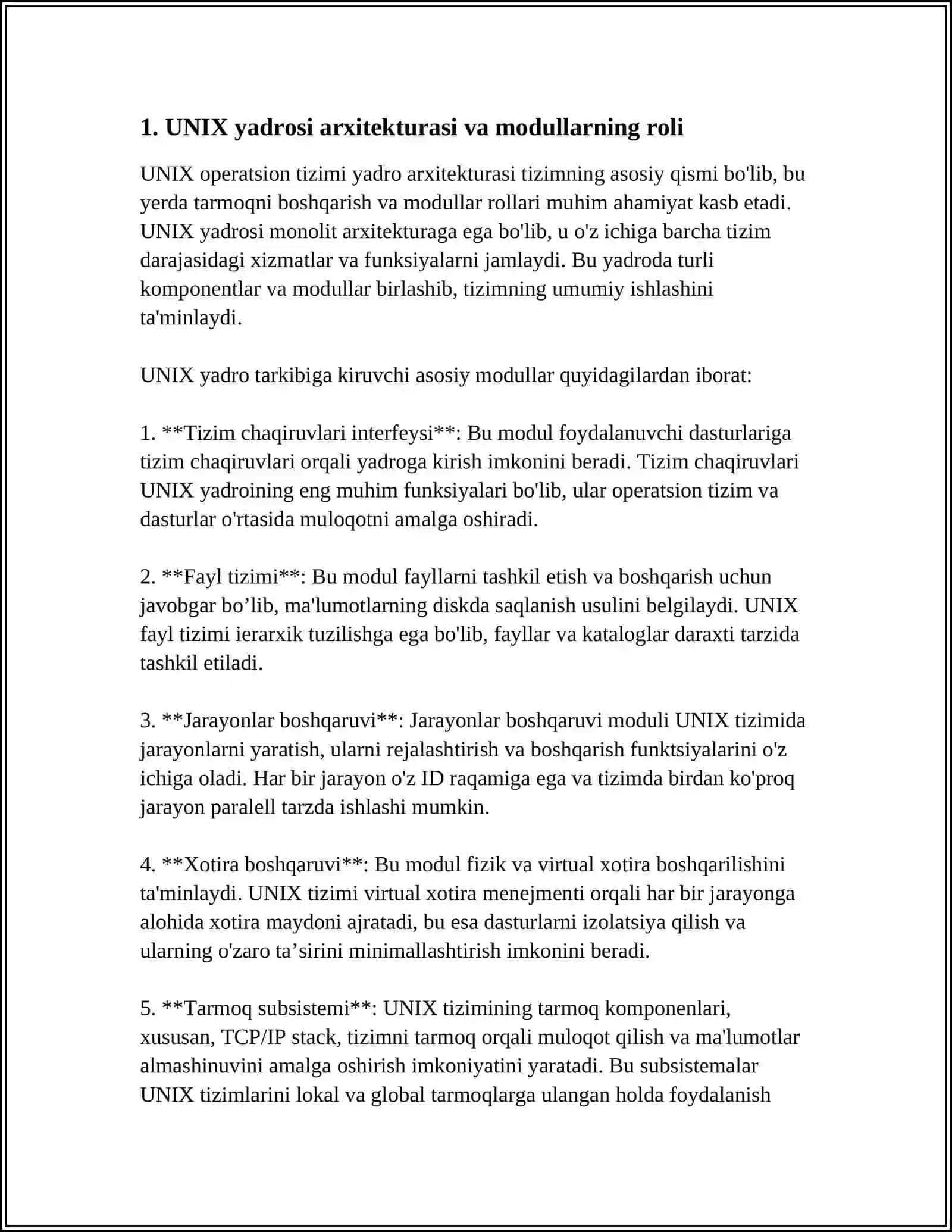 UNIX yadrosi arxitekturasi va modullarning roli 3