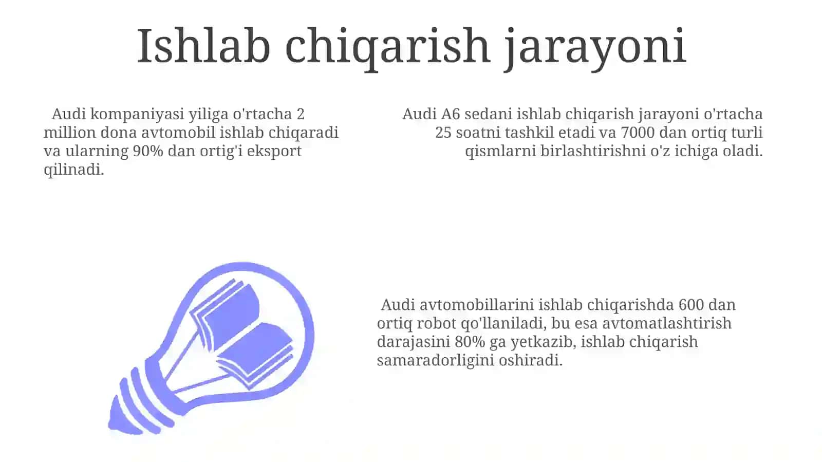 Audi avtomobillarining ishlab chiqarilishi 3