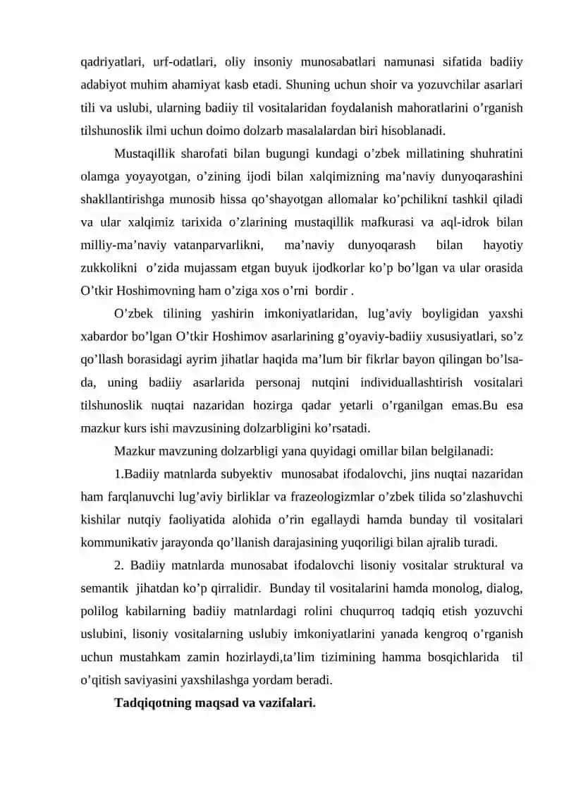 «O’tkir Hoshimovning «Ikki eshik orasi» asarida personaj nutqini individuallashtirish vositalari» 3