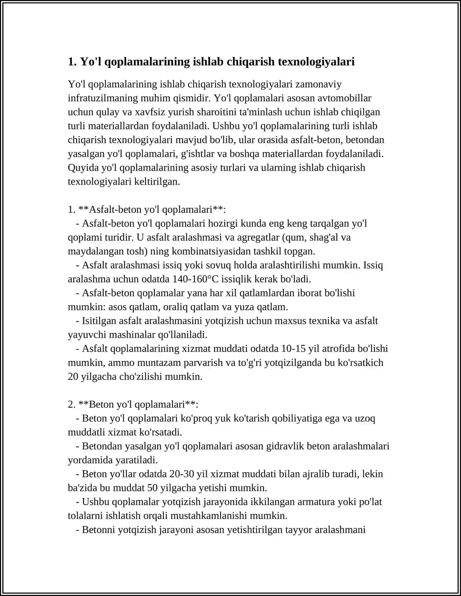 YO’L QOPLAMALARINING BARDOSHLILIGI VA ULARNING UZOQ MUDDATLI ISHLASHIGA TASIRI 3