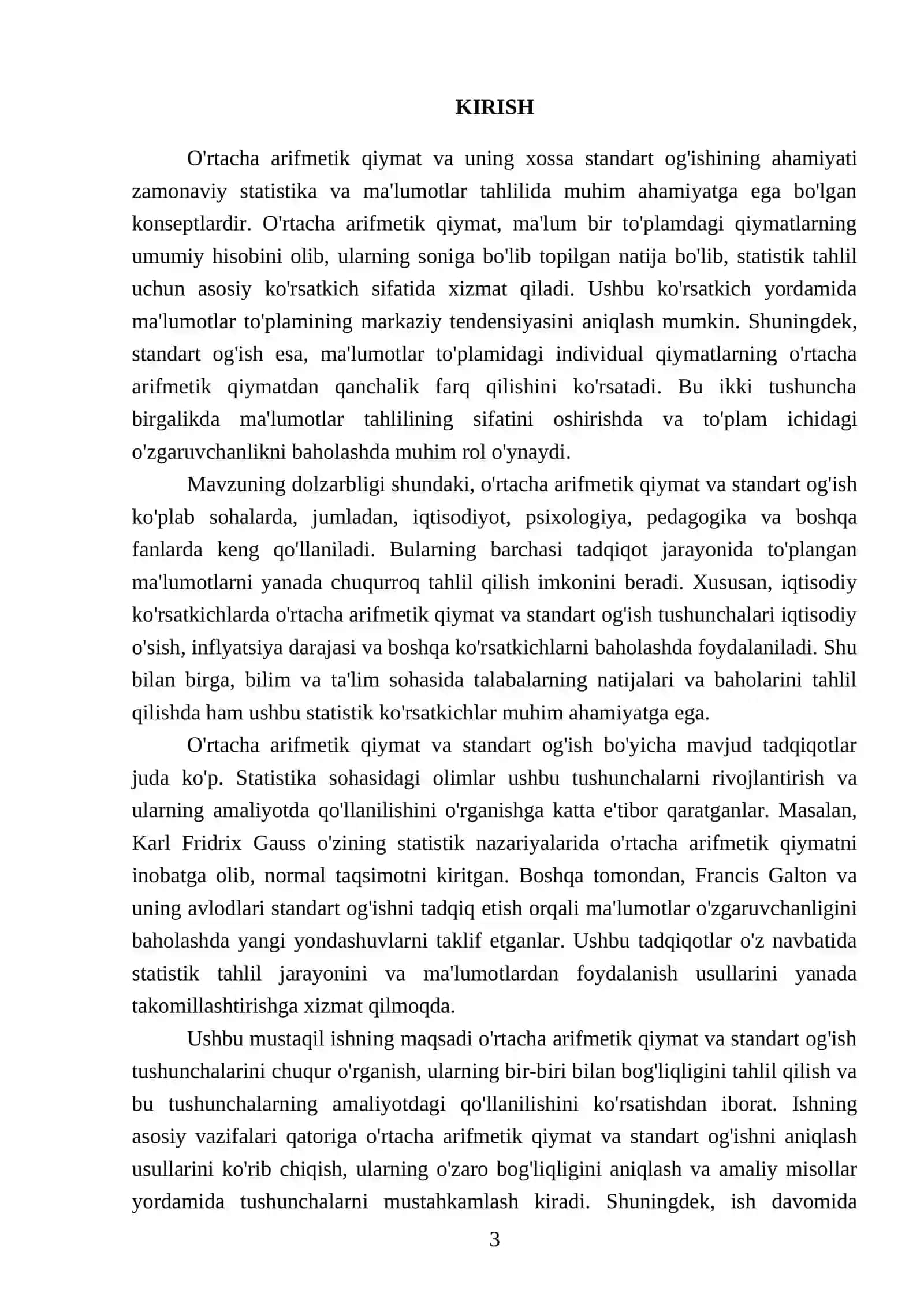 O'rtacha arifmetik qiymat va uning xossa standart og'uning ahamiyati 3