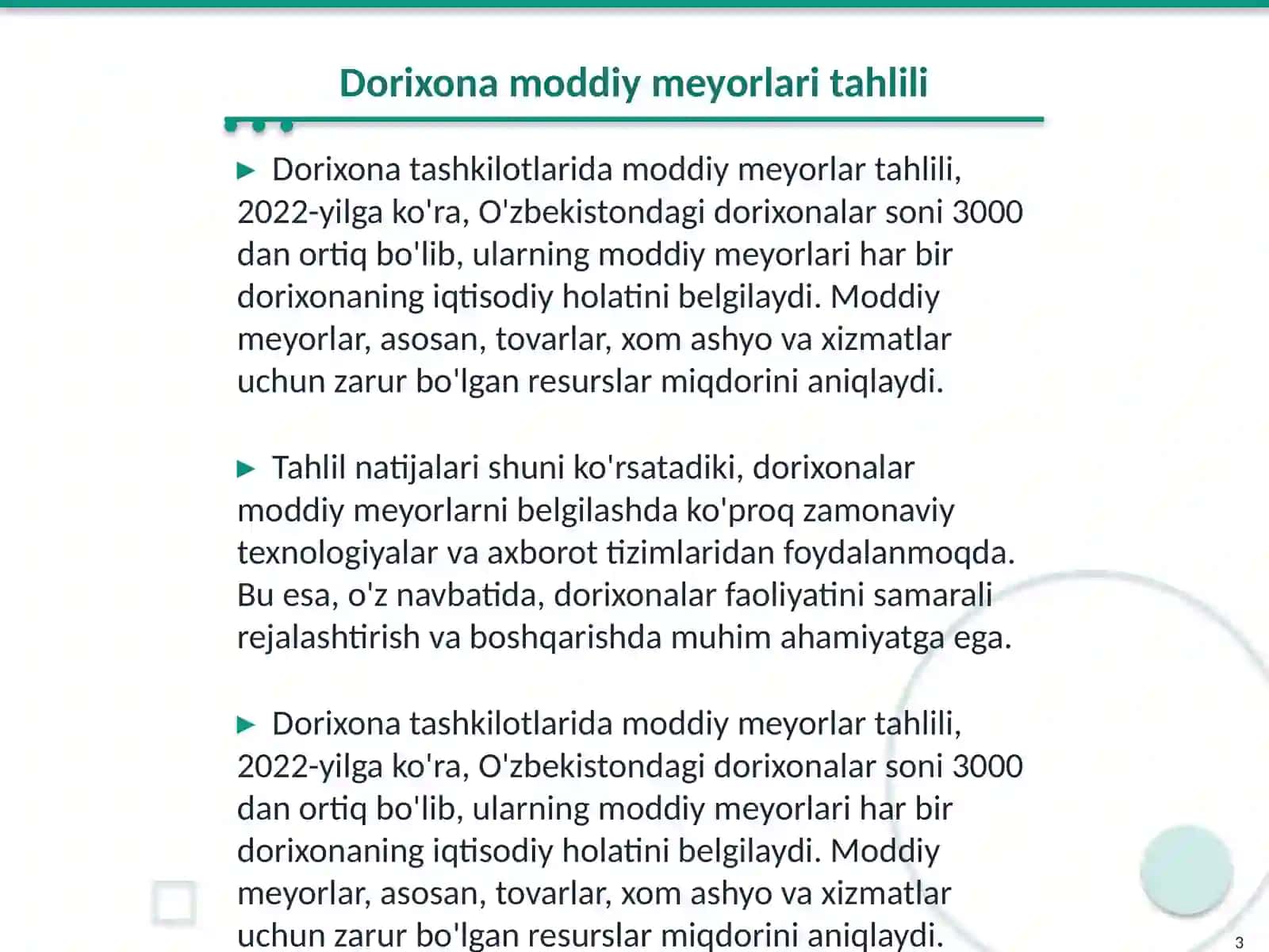 Dorixona moddiy meyorlari tahlili 3