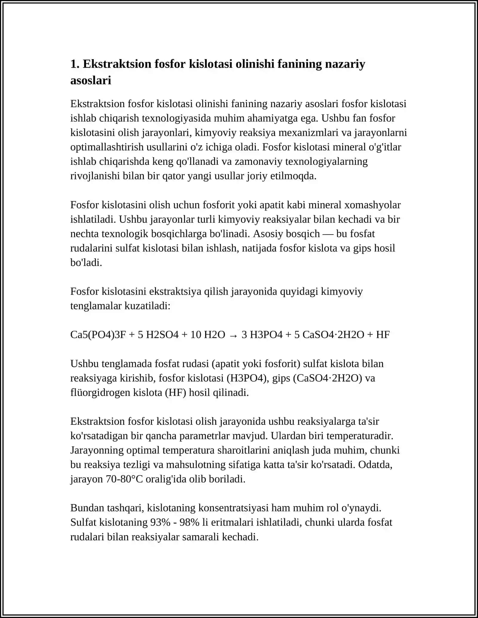 EKSTRAKTSION FOSFOR KISLATASI OLISH TEXNOLOGIYASI FANINING MAZMUNI PREDMETI VA METODI 3