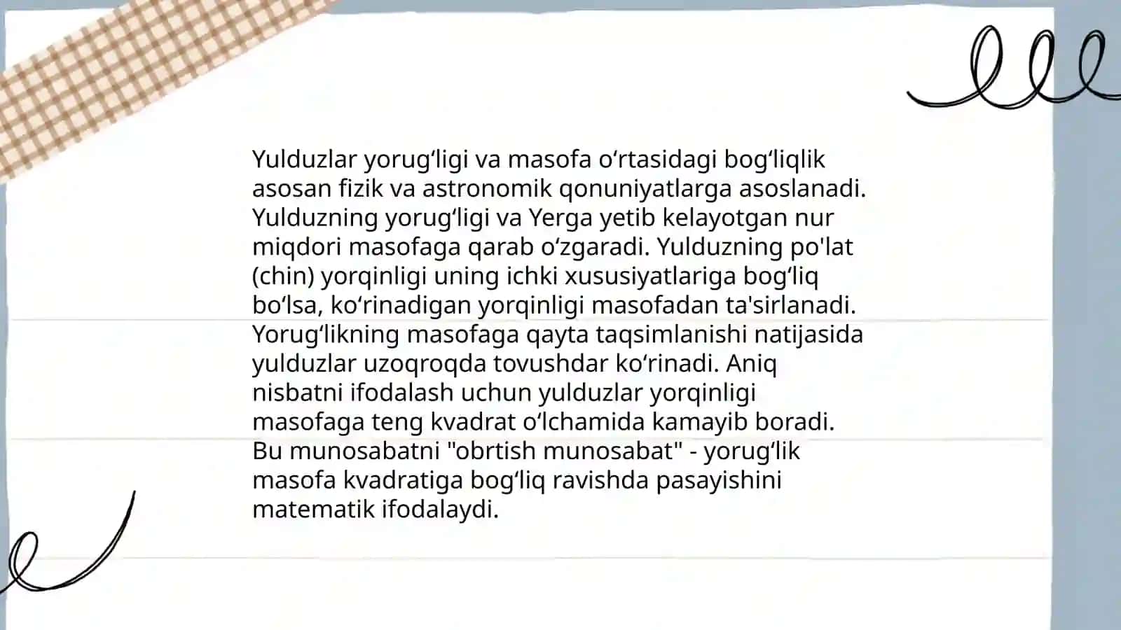 Yulduzlar yorugʻligi va masofa bogʻliqlik 3