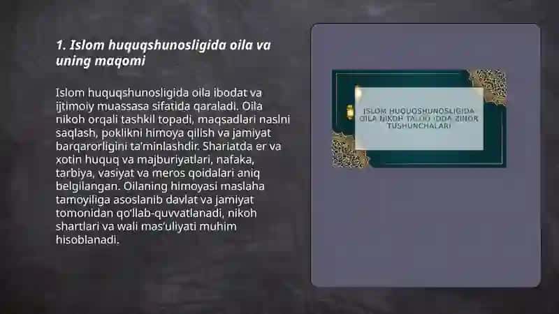 Islom huquqshunosligida oila nikoh taloq idda zihor tushunchalari 3