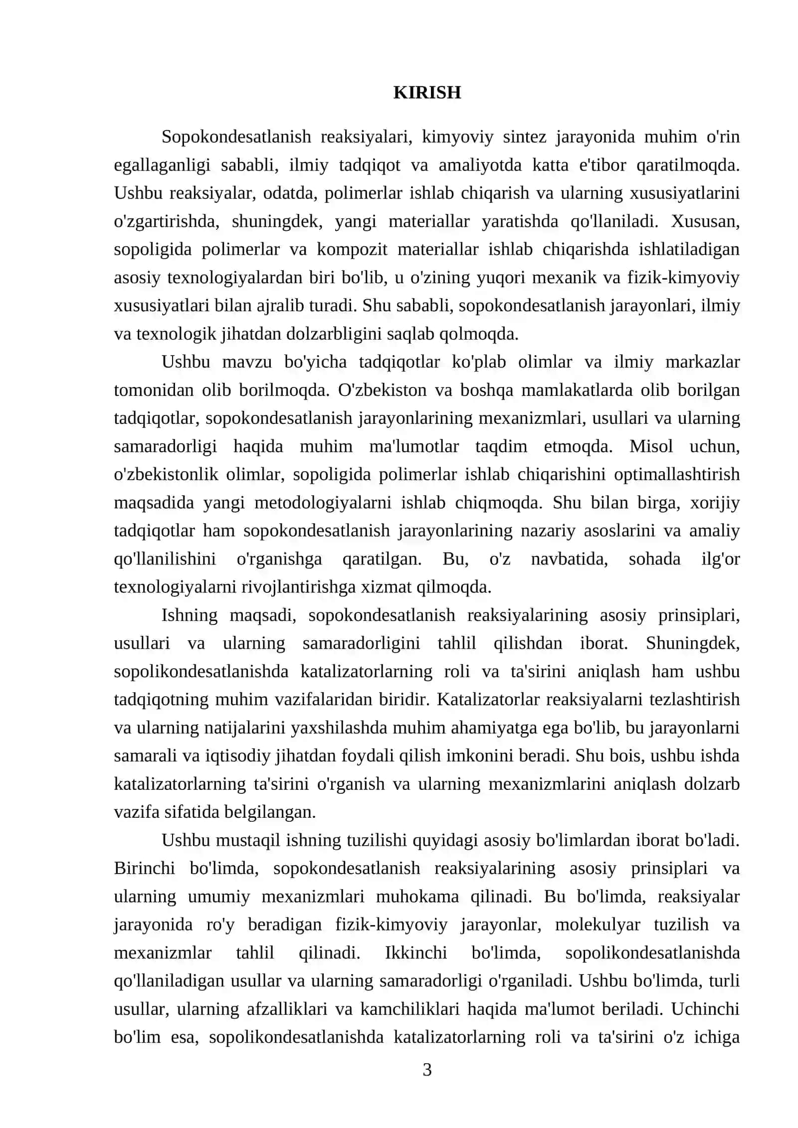 Sopokondesatlanish reaksiyalari: usullari mexanizmlari va sopolikondesatlanishda katalizatorlarning roli 3