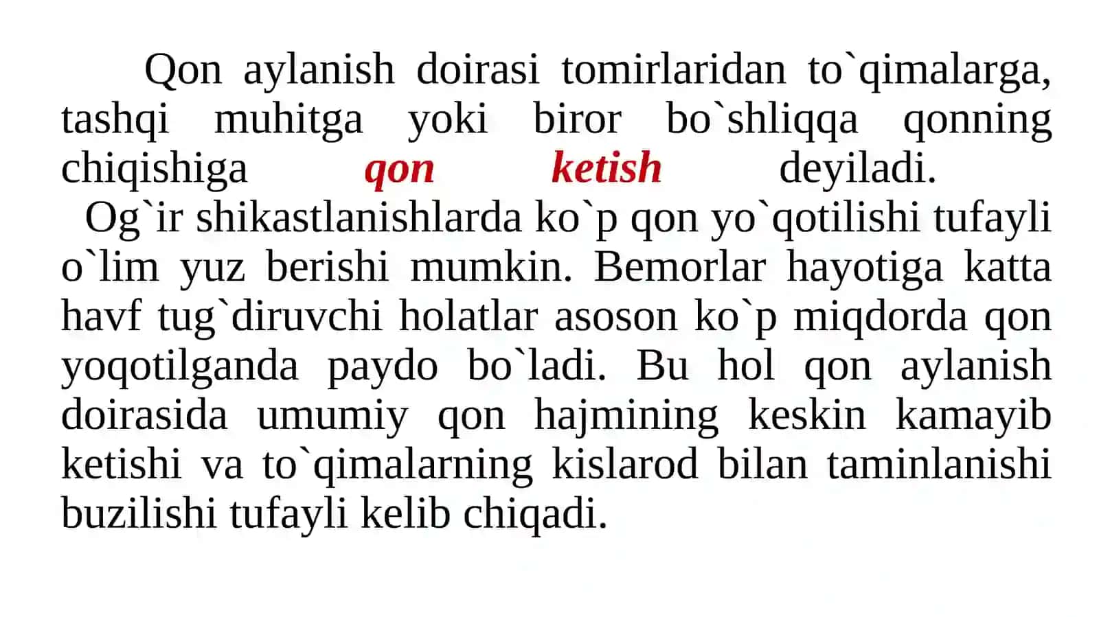 Qon ketish turlari.Qon ketishini to`xtatish usullari.Qon ketishida birinchi yordam 3