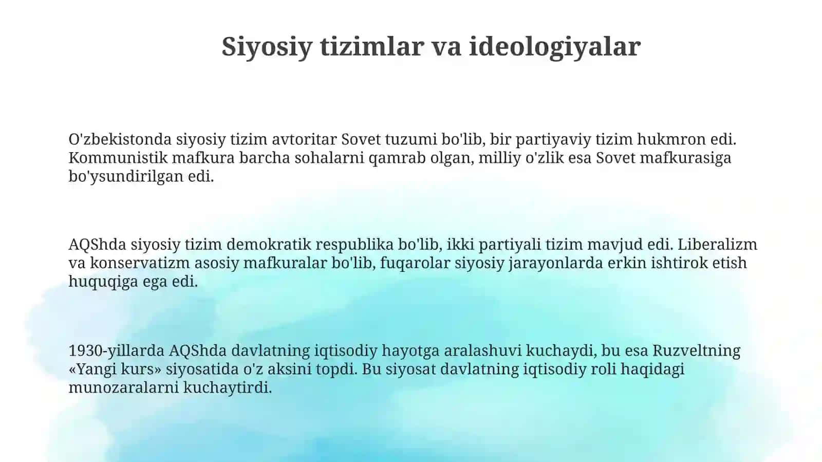 Jahon urushlari oralig’ida O’zbekiston va Amerika Qo’shma Shtatlarida siyosiy hayot 3