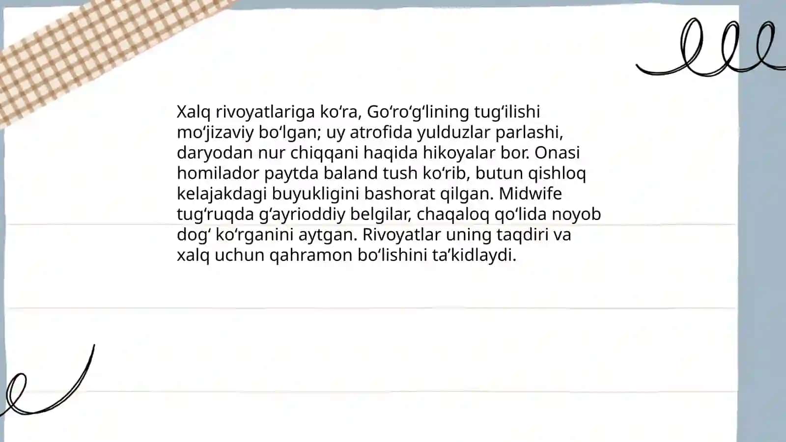 Goʻroʻgʻlining tugʻilishi. Goʻroʻgʻlining bolaligi. Zaydinoy 3