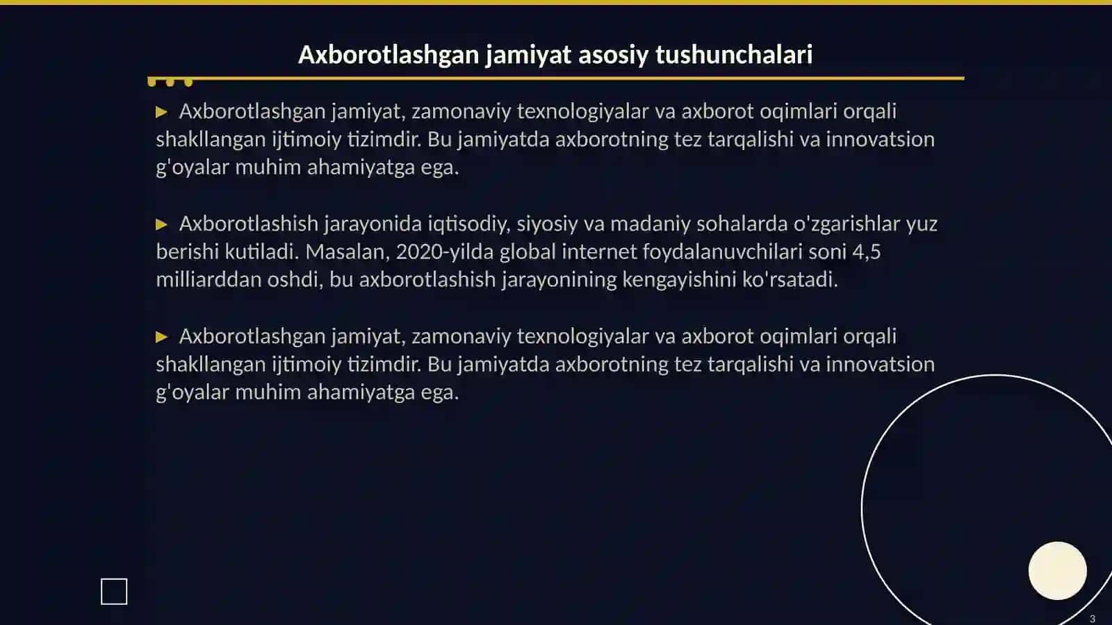 Axborotlashgan jamiyat va uning istiqbollari mavzusida esse tayyorlash A Toynibi,E Toffler asarlarini tahlili asosida 3