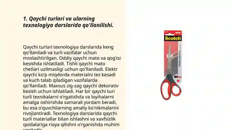 Texnologiya darslarida qaychidan foydalanishning qoidalari 3