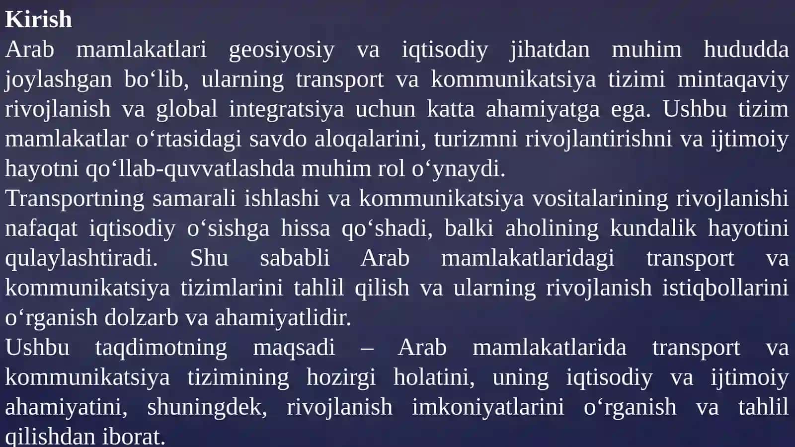 Arab Mamlakatlarining Transport va Kommunikatsiyasi 3