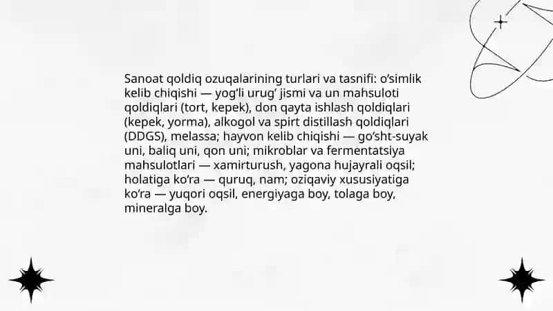 Sanoat qoldiq ozuqalarninh ozuqaviy qiymati va xayvonlarni oziqlantirishdagi axamiyati 3
