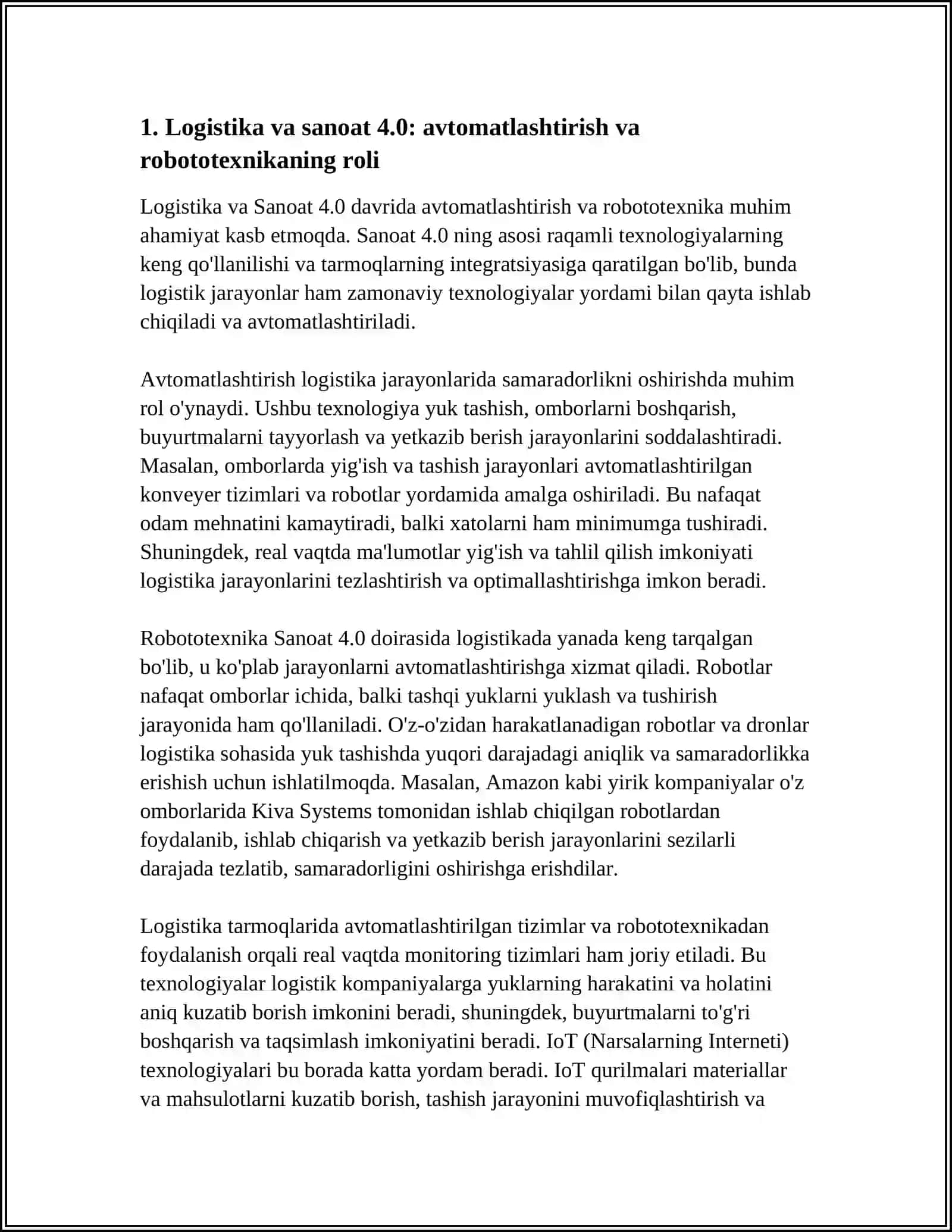 LOGISTIKANING TEXNIKA VA TEXNOLOGIYA FANLARI BILAN O‘ZARO ALOQADORLIGI 3