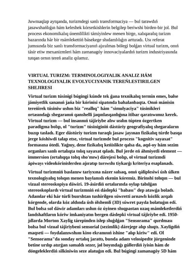 Virtual turizm hám sanlı texnologiyalar: Zamanagóy tendenciyalar hám perspektivalar 3