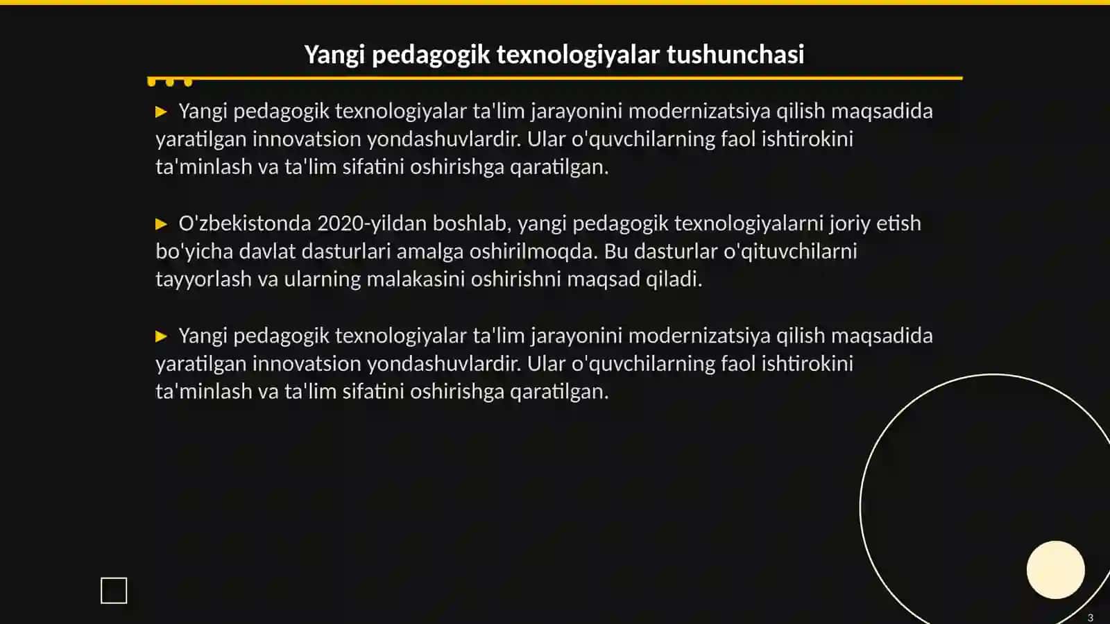 Yangi pedagogik texnologiyalar va faol pedagogik metodlar asosida dars ishlanmalari 3