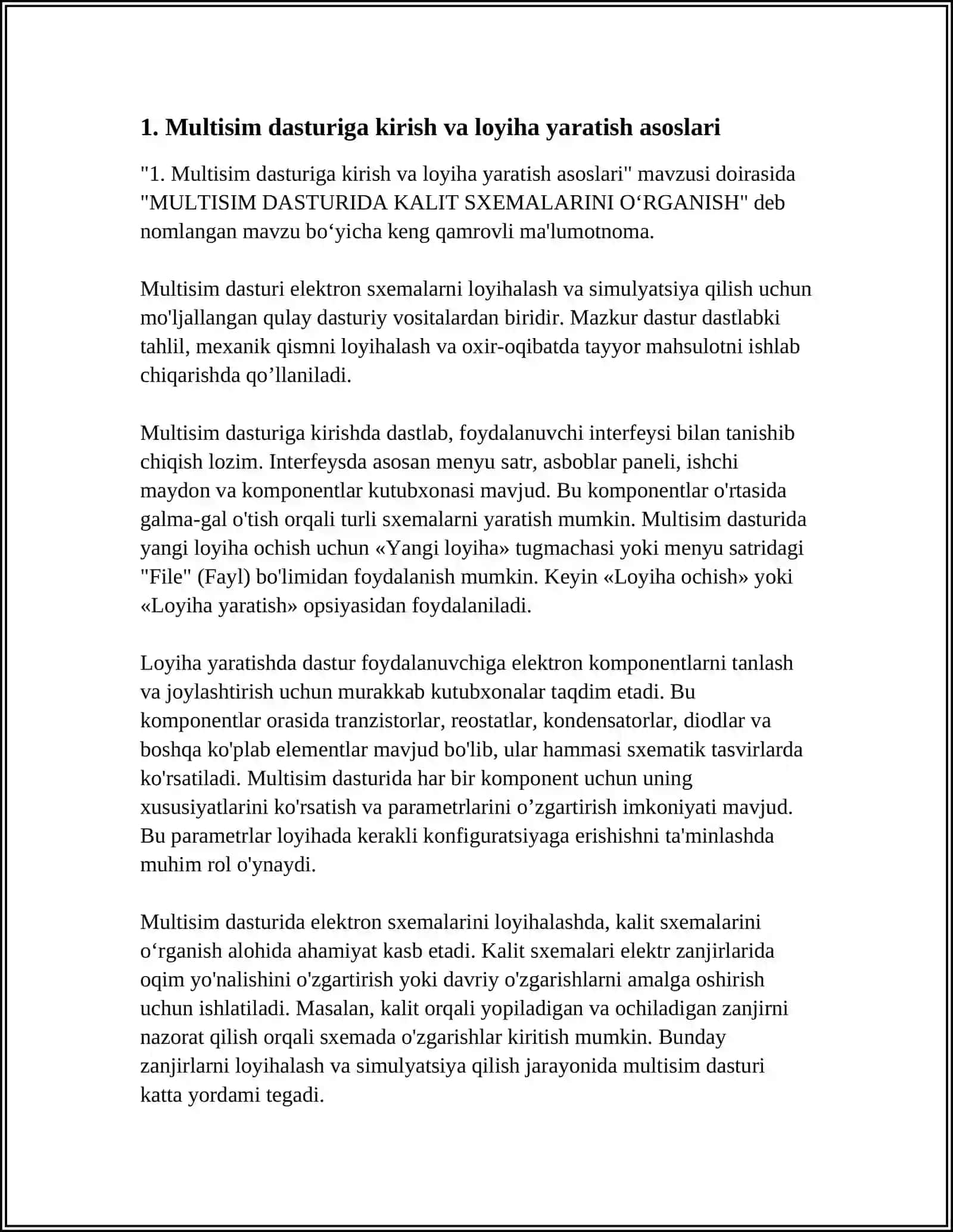 MULTISIM DASTURIDA KALIT SXEMALARINI OʻRGANISH 3