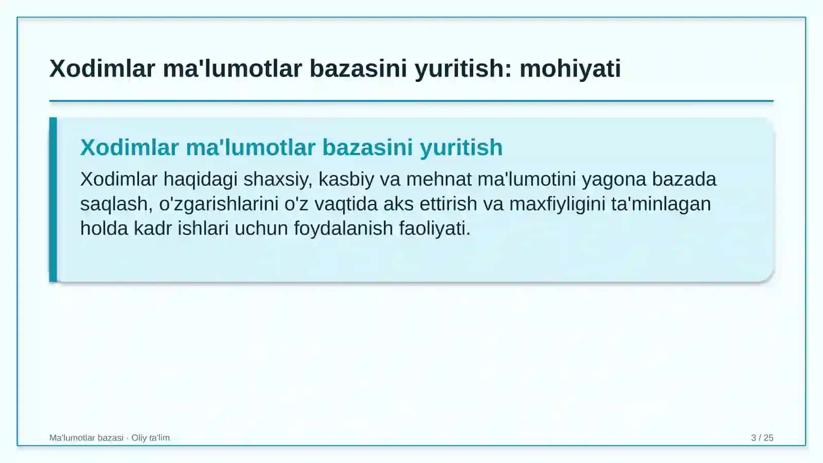 Davlat xizmatlari markazlarida xodimlar ma'lumotlar bazasini yuritish 3