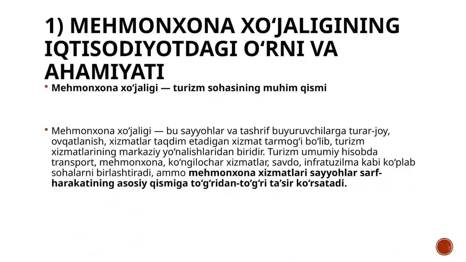 Mehmonxona xizmatlarining iqtisodiyot tarkibi 3