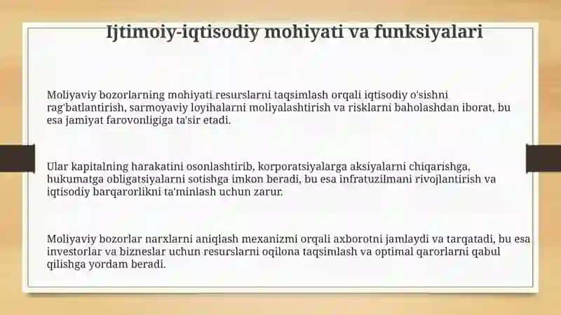 Moliyaviy bozorlar: ijtimoiy-iqtisodiy mohiyati va tarkibi 3