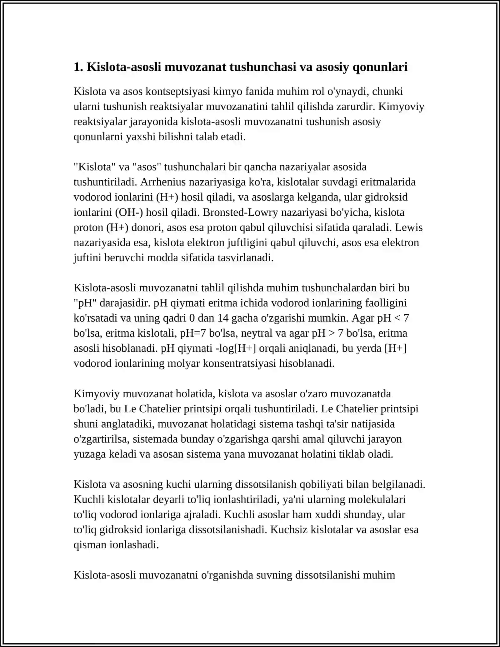 KISLOTA ASOSLI MUVOZANAT. KIMYO FANIDAN 3