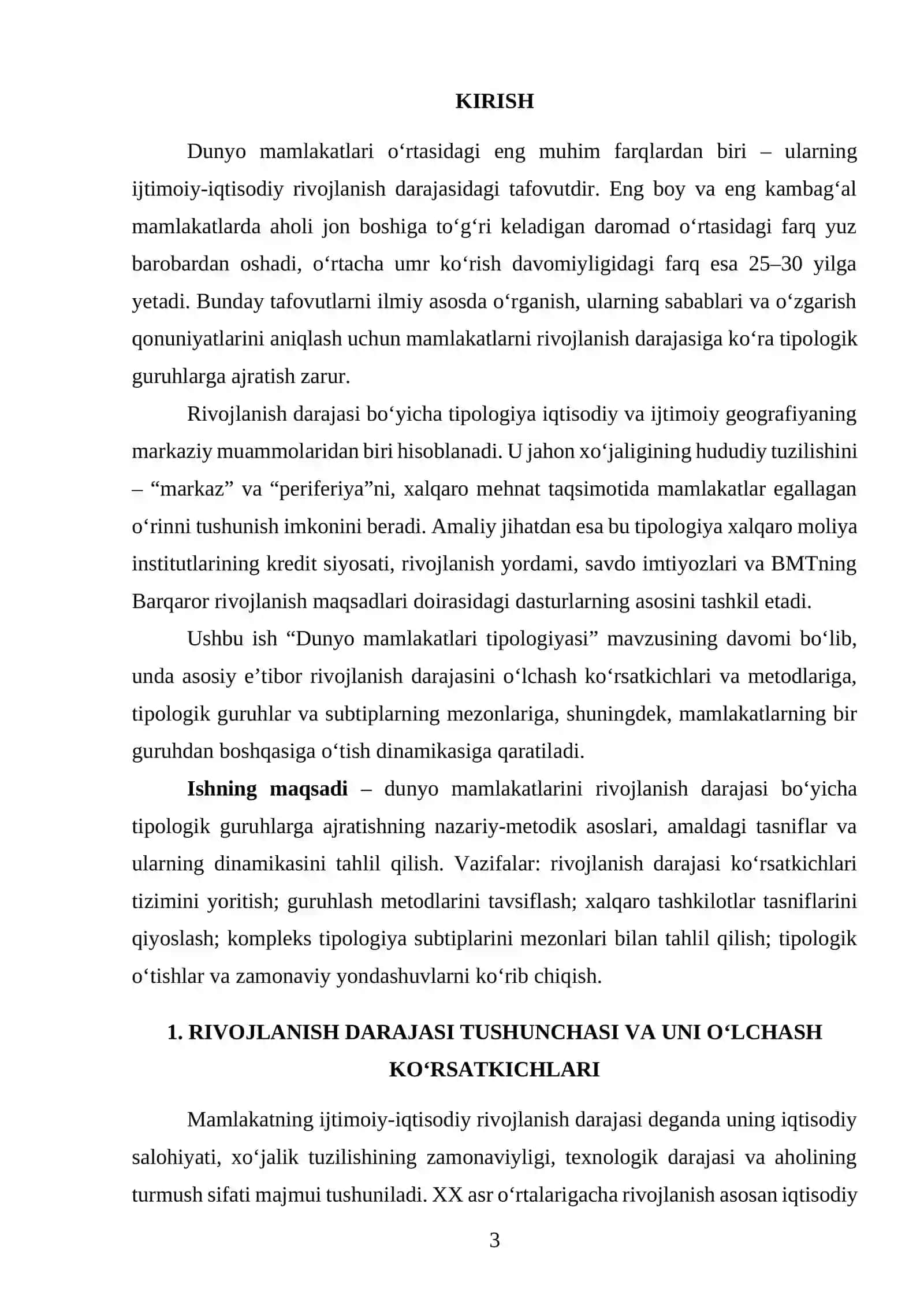 Iqtisodiy geografiyada dunyo mamlakatlari rivojlanish darajasi bo‘yicha tipologik guruhlari referat 3