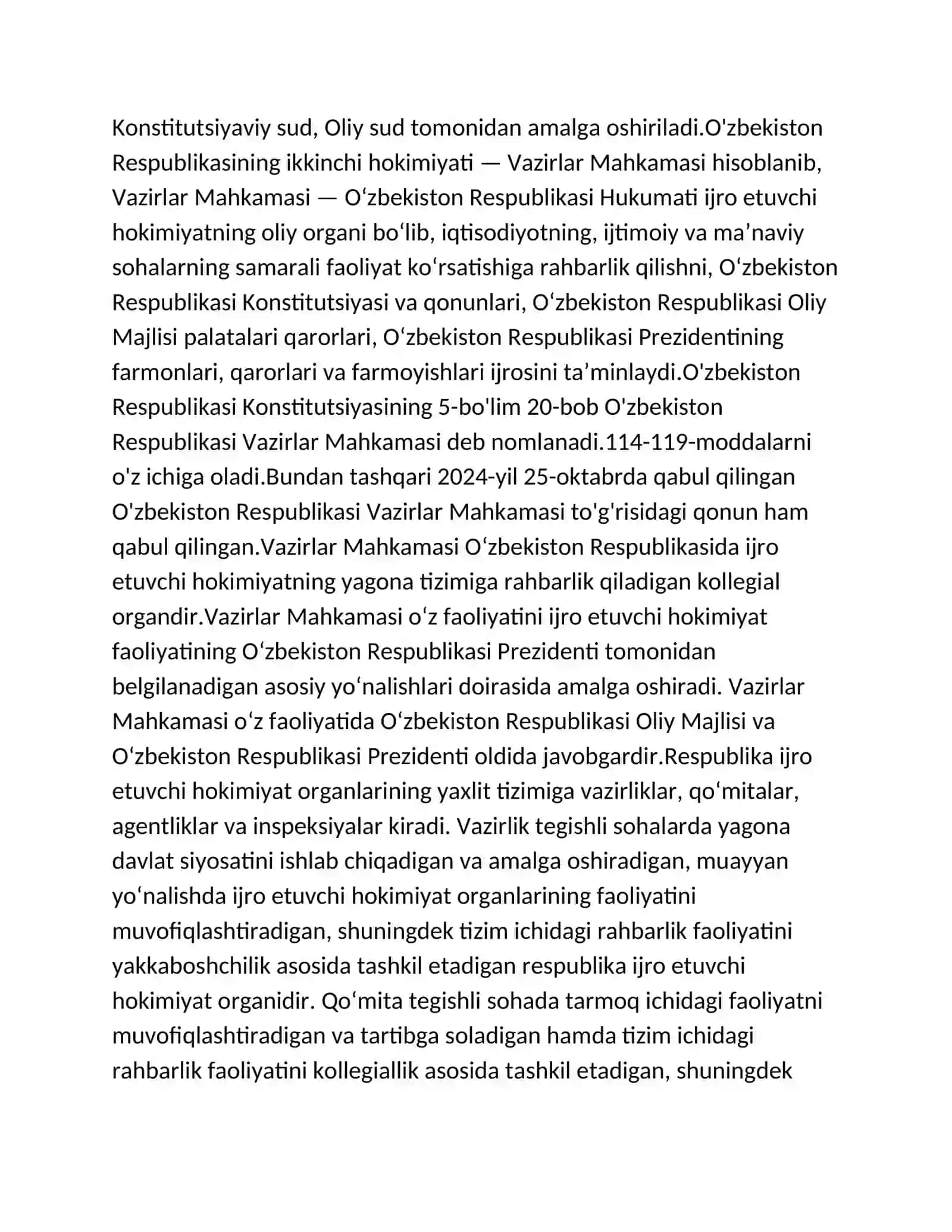 Po'latova Ruxsoraning Konstitutsiyaviy huquq fanidan "O'zbekiston Respublikasi Vazirlar Mahkamasi" 3